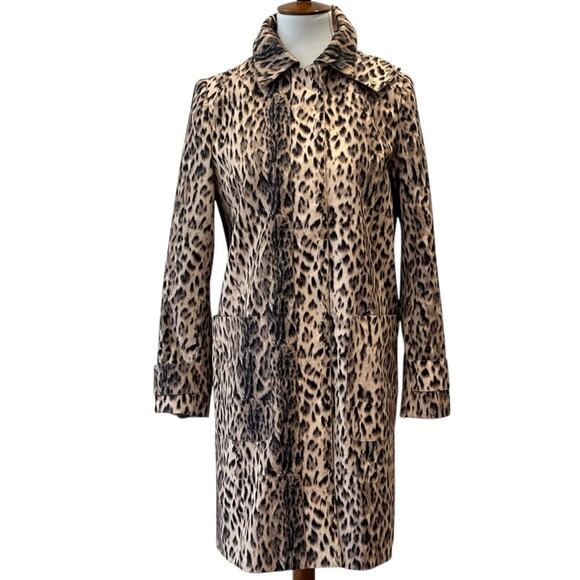 J. Crew Jacket Trench Coat 4 $298 Leopard Animal Removable Hood Raincoat Classic